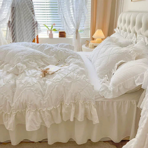White Cozy Quilting Duvet Cover Set