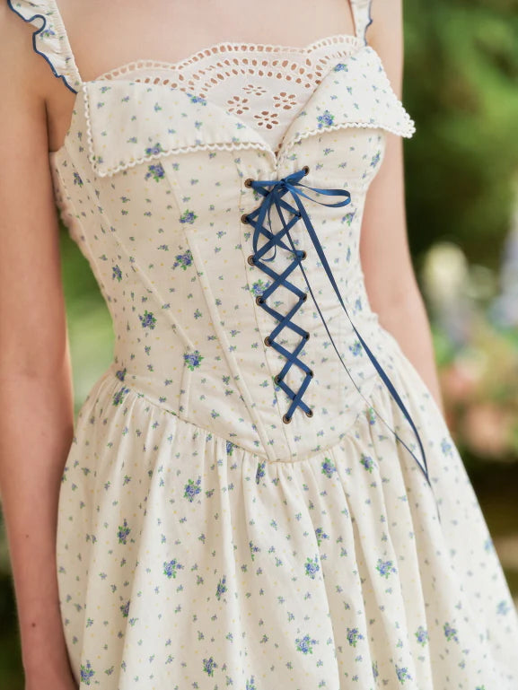 Blue Ribbon Eyelet Corset Mini Dress