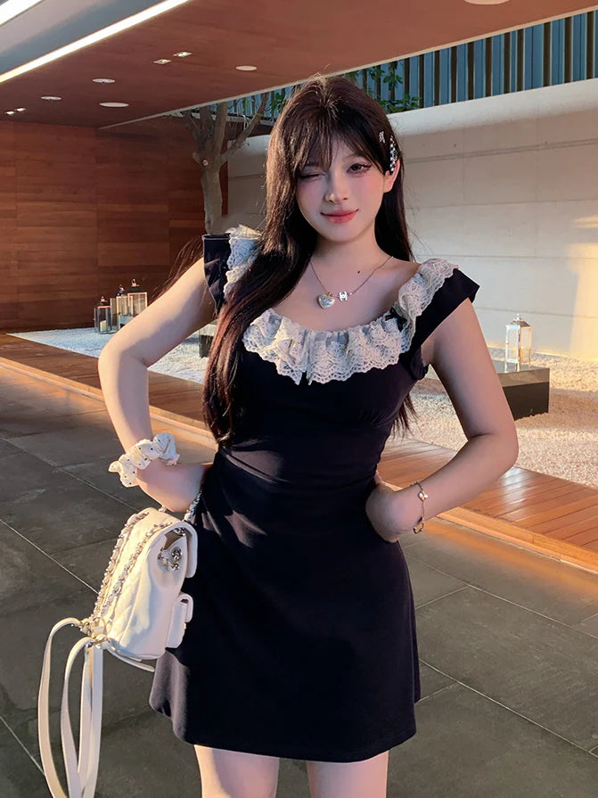 Midnight Lace Ruffle Dress