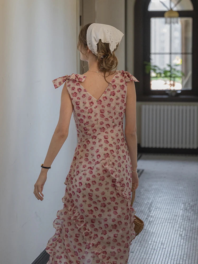 Romantic Rose Garden Ruffled Wrap Dress