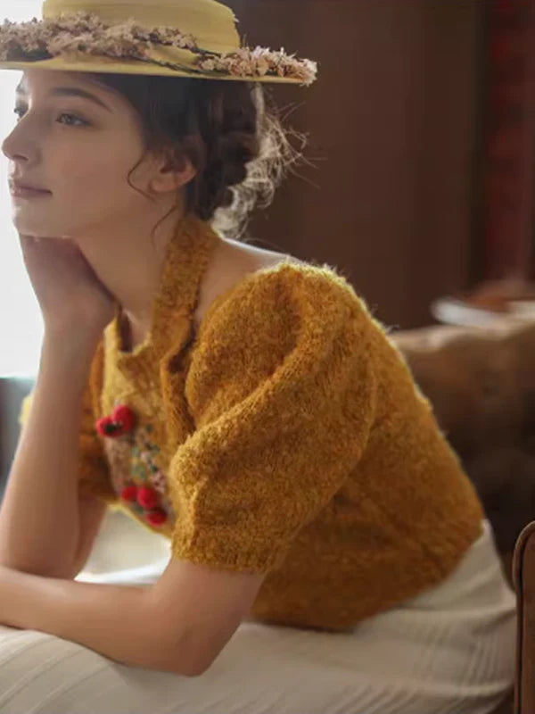 Hand-Embroidered Knit Top