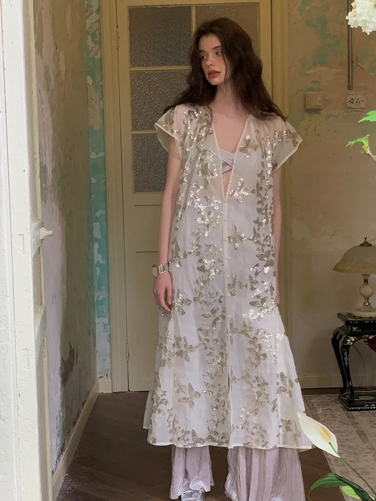 Golden Butterfly Sheer Cardigan Dress