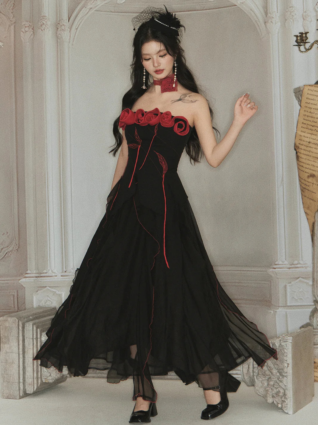 Enchanted Rose Embroidered Corset & Flowing Chiffon Skirt