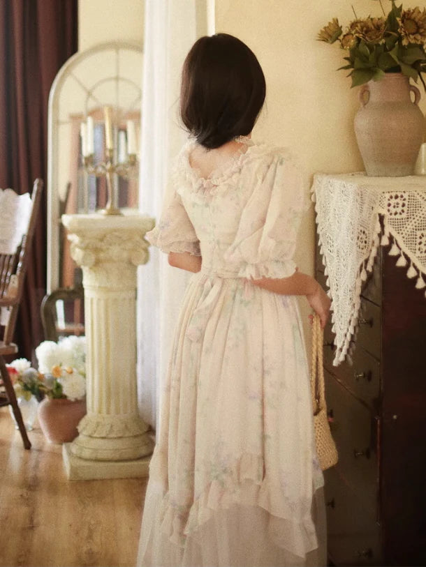 Romantic Pastel Garden Ruffle Dress