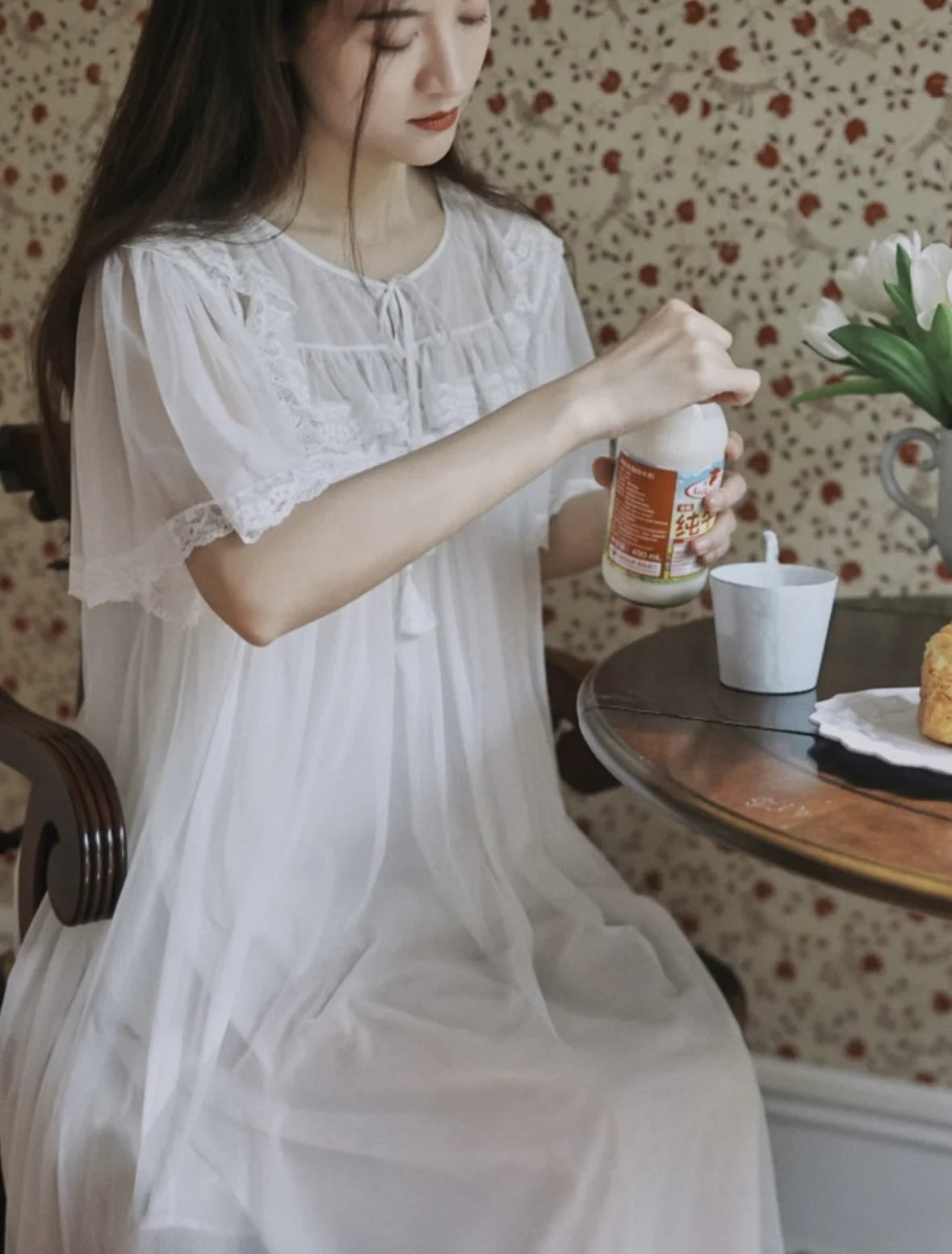 Ruffled Lace Sheer Nightgown