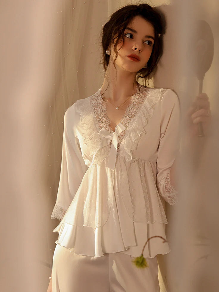 Elegant Romantic Ruffled Pajama Set