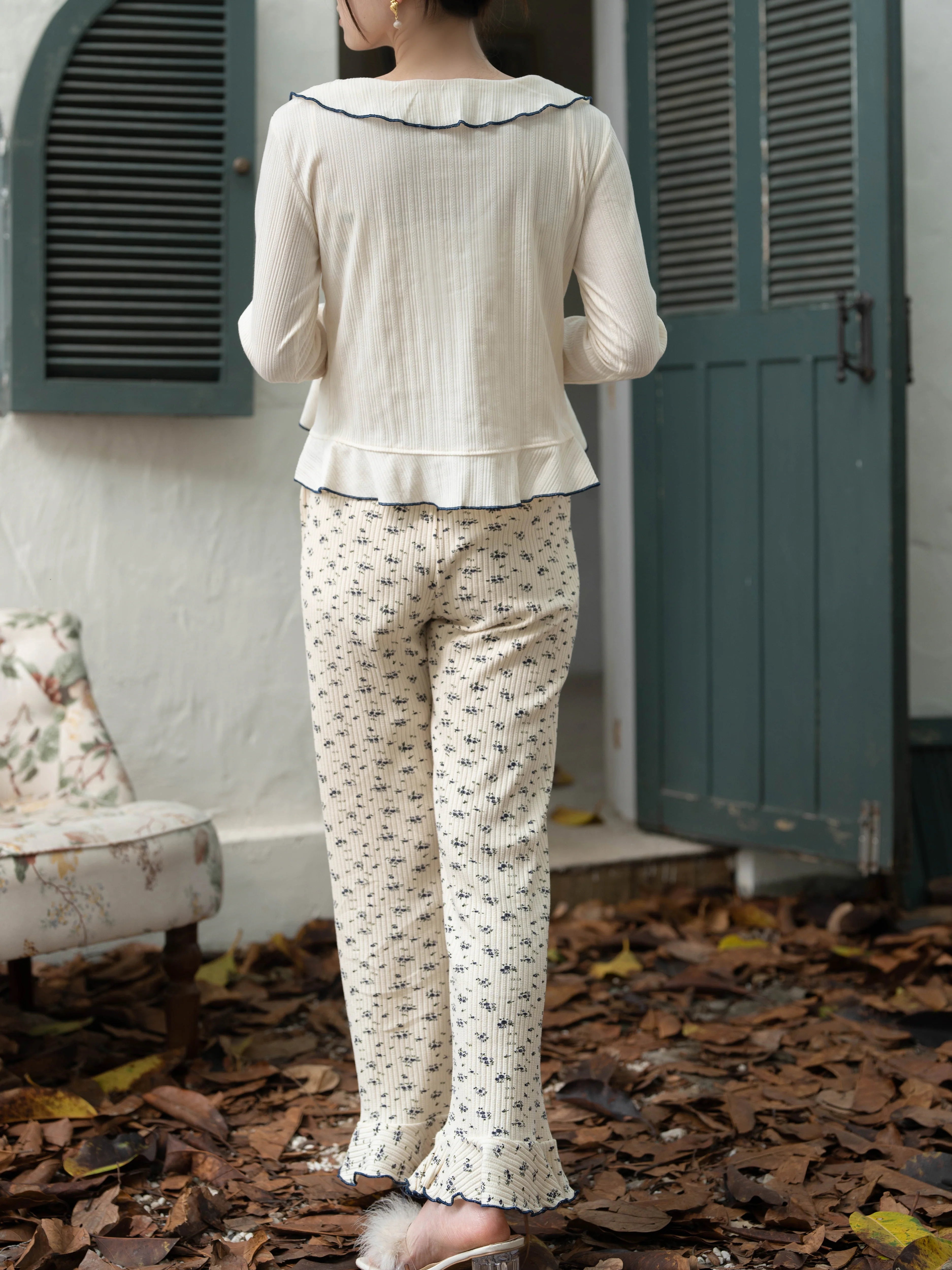 Navy Ribbon Floral Loungewear Set