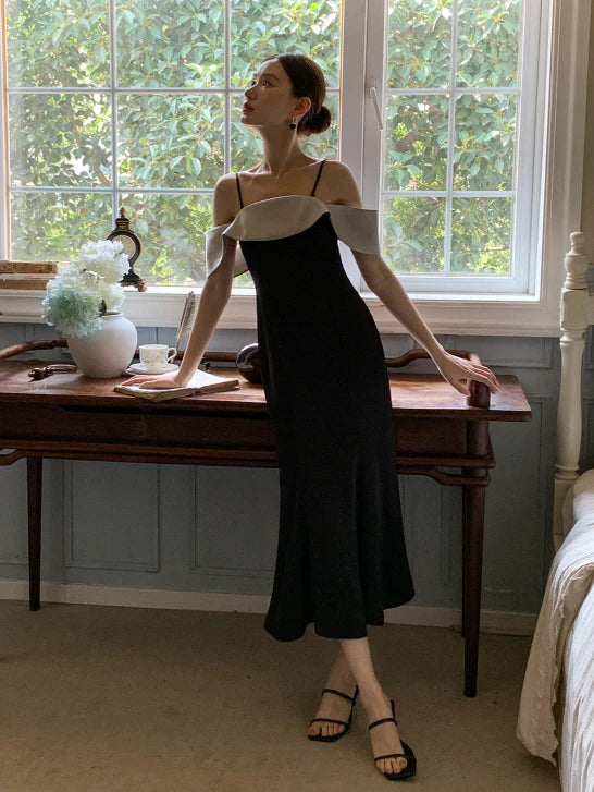 Midnight Ruffle Neckline Dress