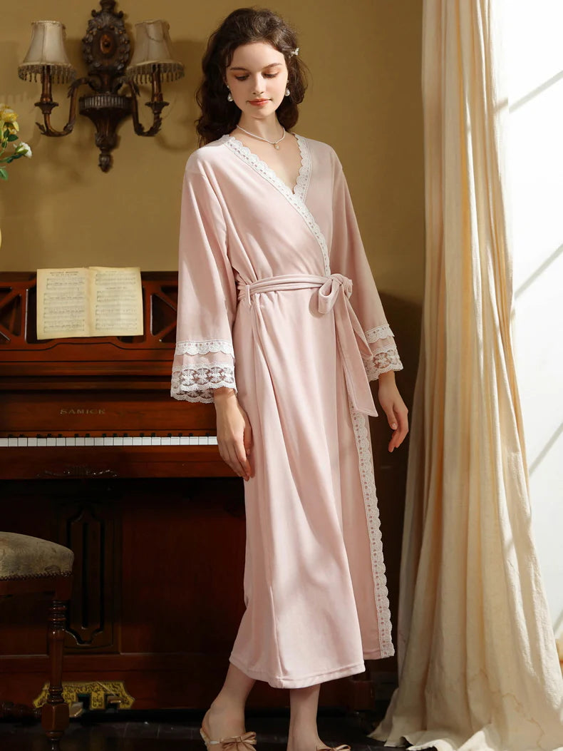 Elegant Lace Trimmed Wrap Robe