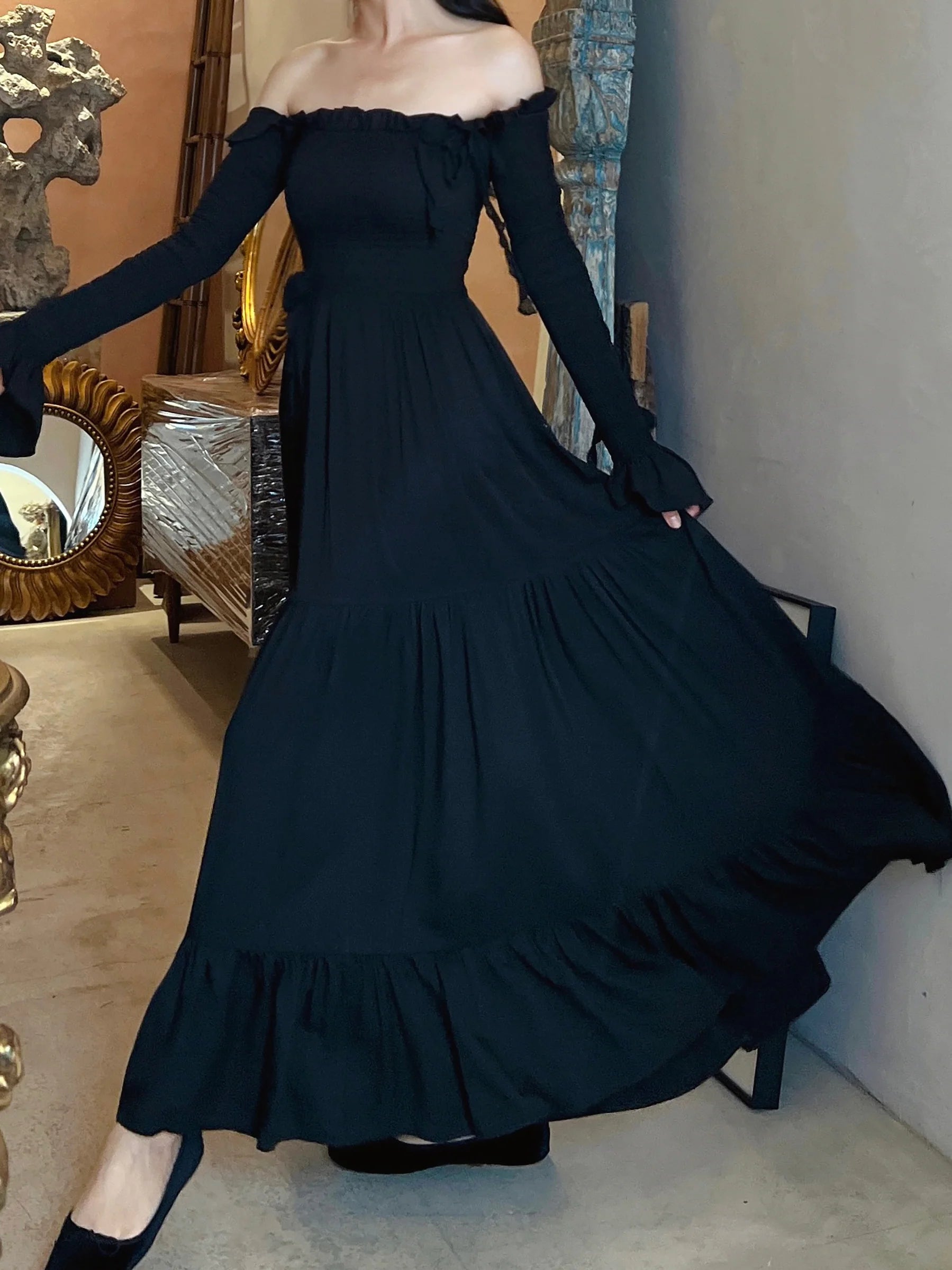 Romantic Cotton Retro Off-Shoulder Dress