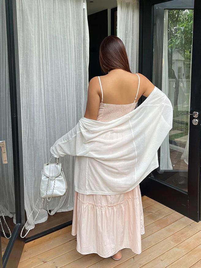 Blush Ribbon-Tie Tiered Dress