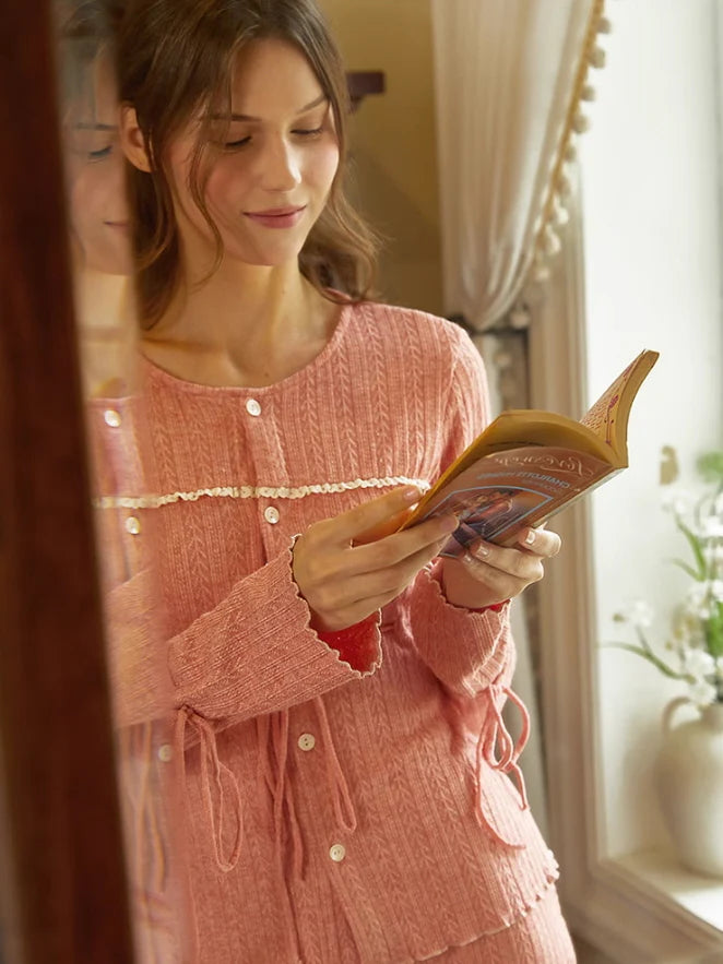 Rosewood Textured Knit Pajama Set