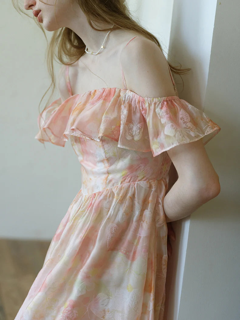 Peach Blossom Off-Shoulder Ruffle Dress