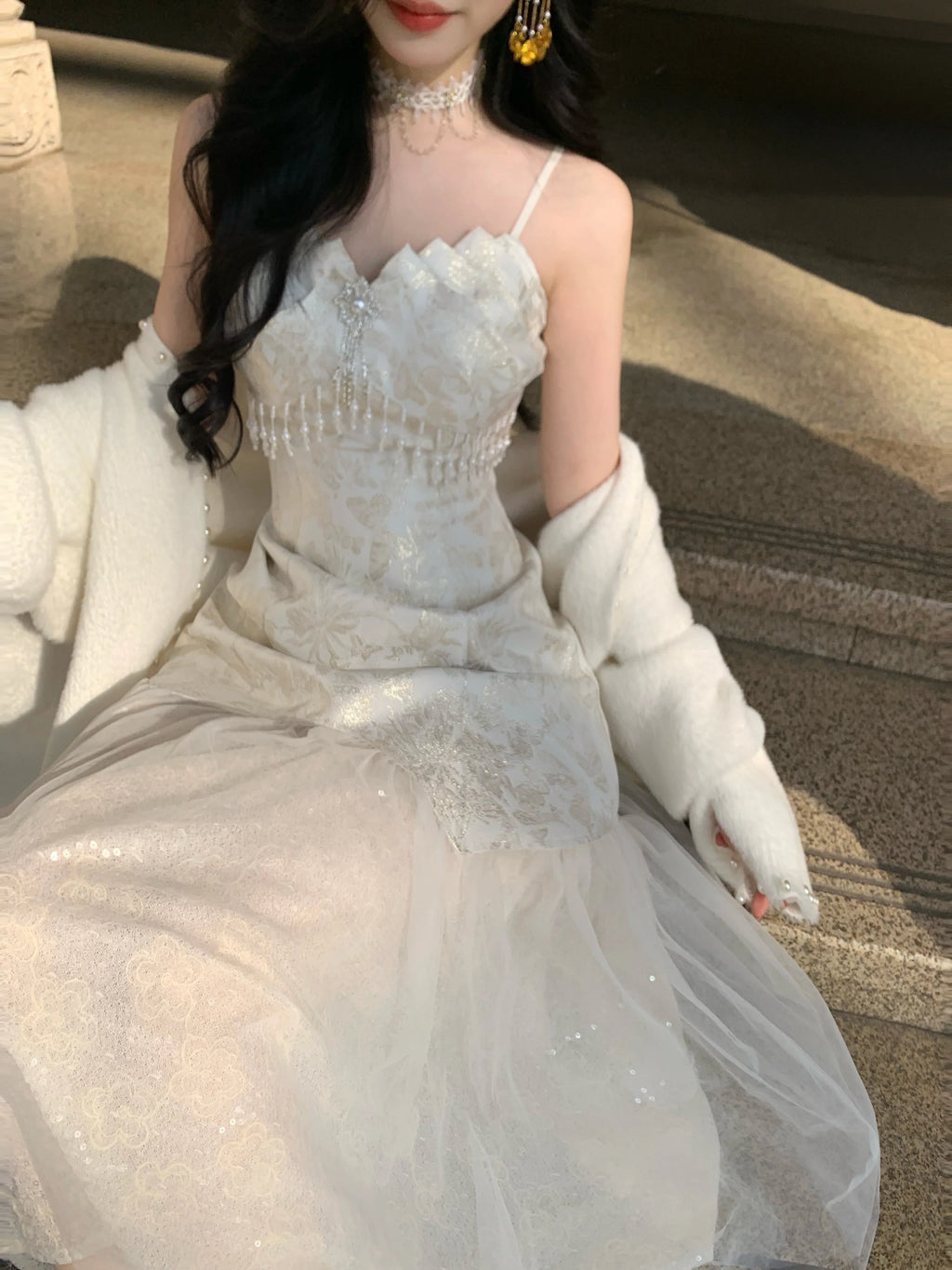 Ethereal Gold Jacquard Fairy Gown