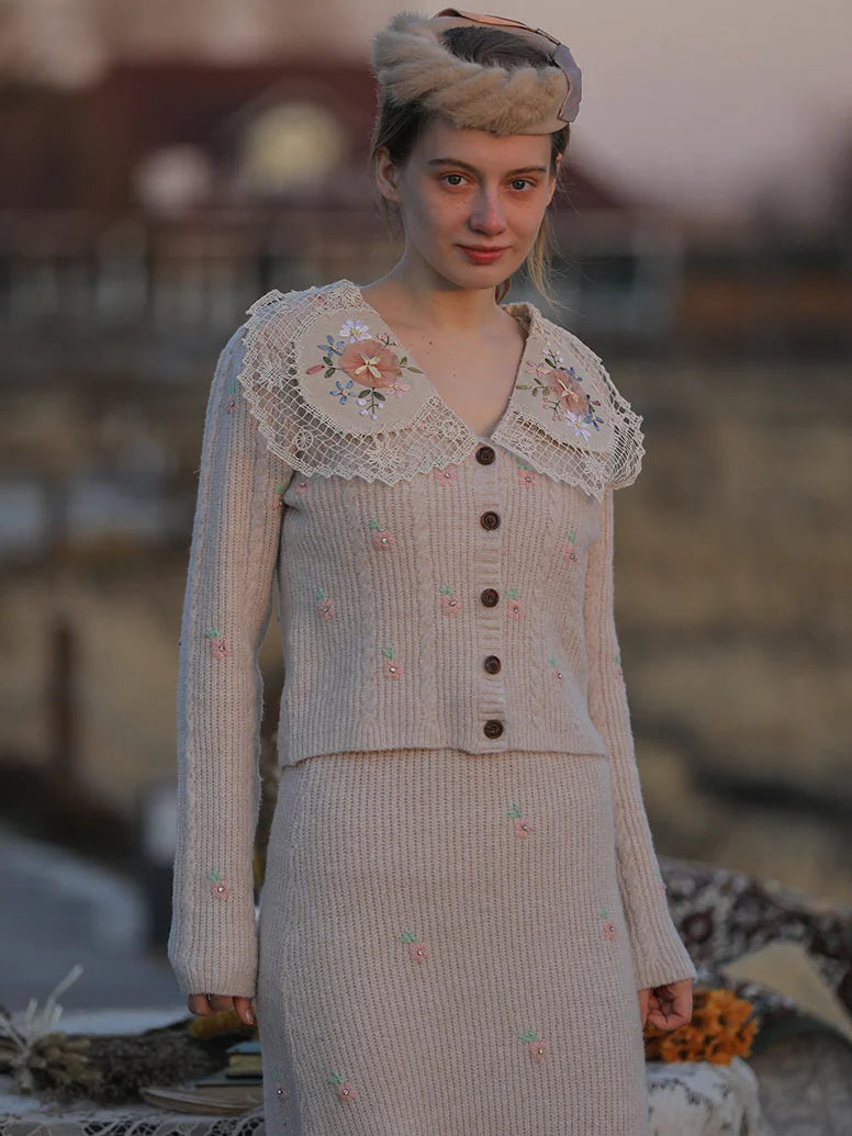 Vintage Bloom Embroidered Knit Cardigan