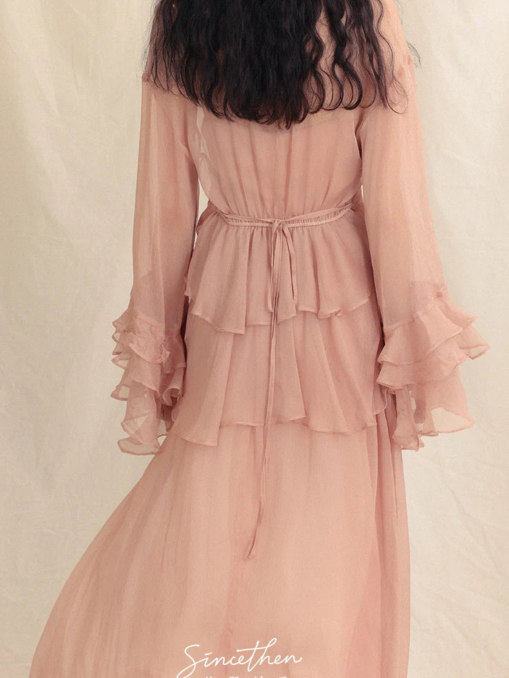 Whimsical Pink Ruffle Chiffon Blouse & Dress