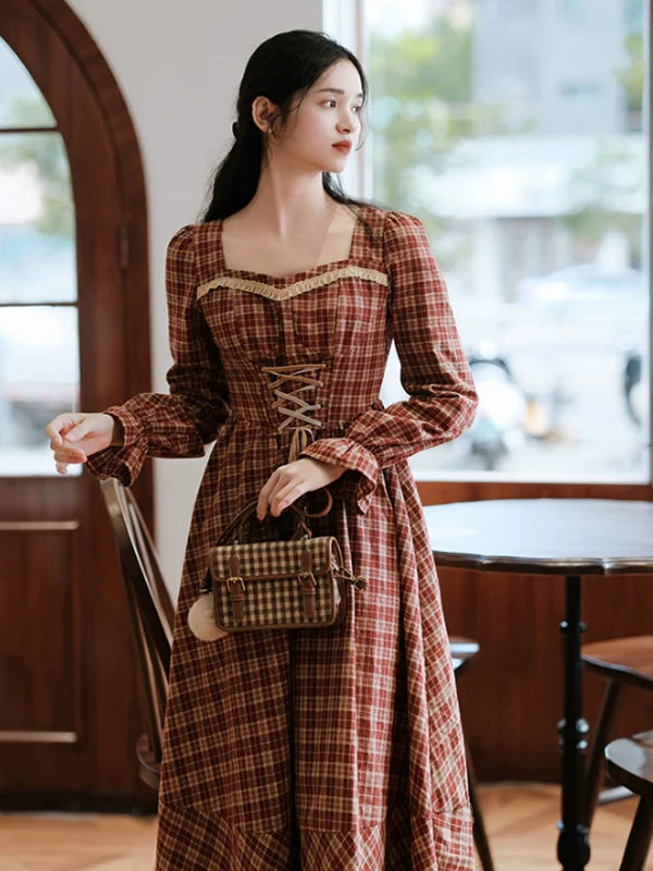 Vintage French Chic Checkered Dress