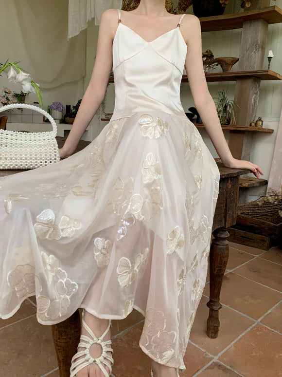 Whispering Petal Satin Top & Embroidered Tulle Skirt