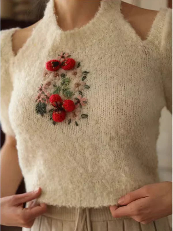Hand-Embroidered Knit Top
