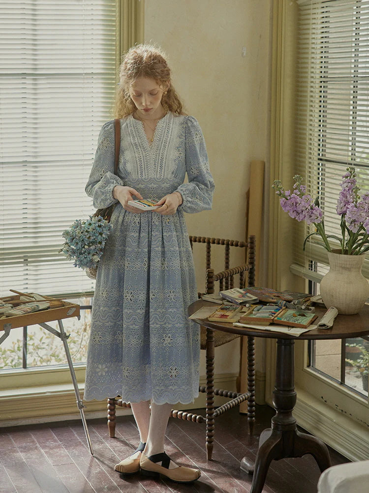 Enchanted Blue Embroidered Cotton Dress