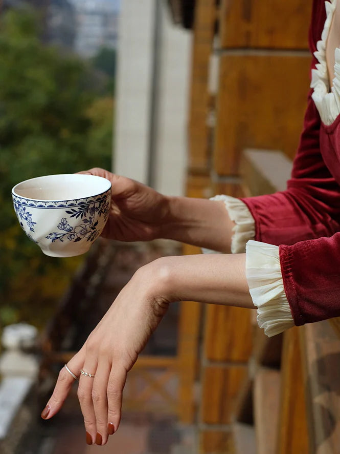 Ruffled Trim Royal Red Velvet Vintage Dress