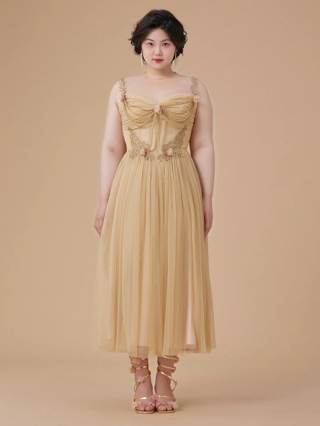 Golden Blossom Corset Dress