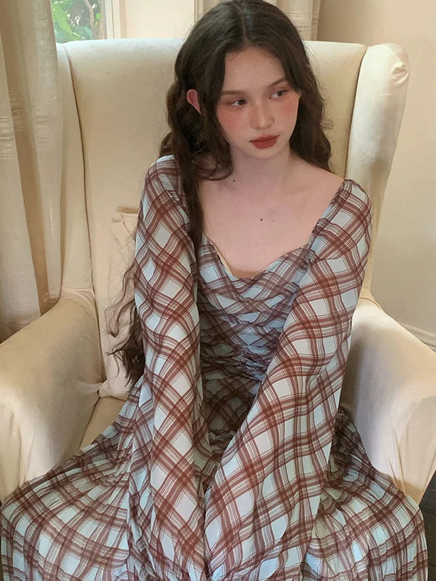 Autumn Plaid Retro Maxi Dress