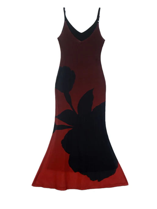 Crimson Shadow Bloom Slip Dress