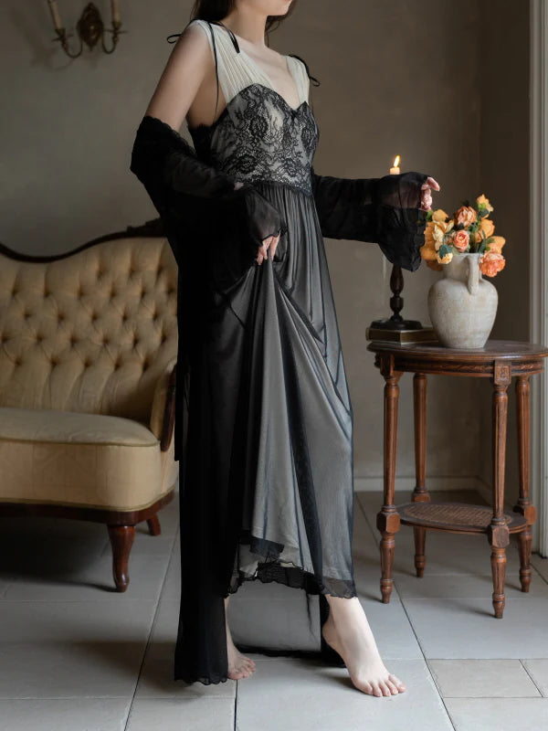Noir Elegance Lace Nightgown Set