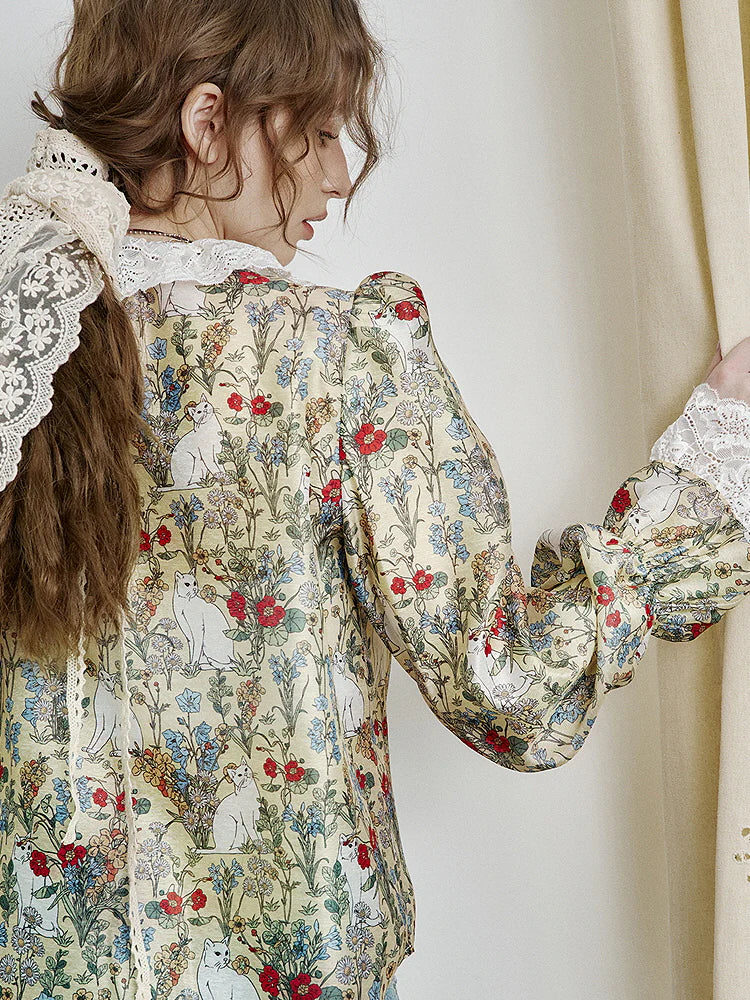 Enchanted Garden Cat Lace Blouse