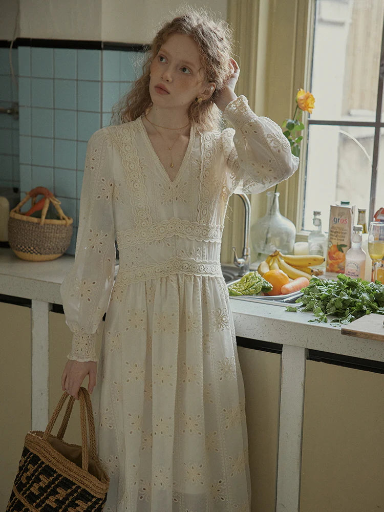 Vintage Lace Embroidered Long Dress