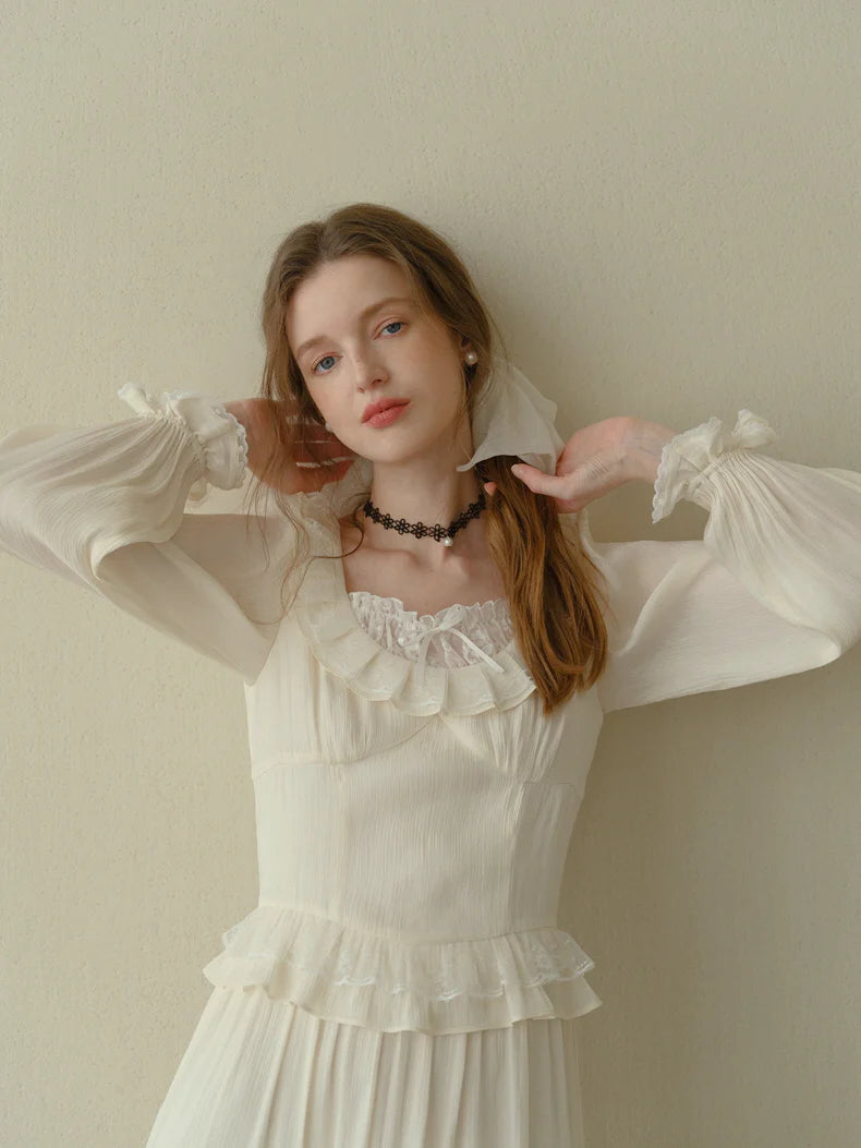 Poetic Cream Ruffle Lace Dress