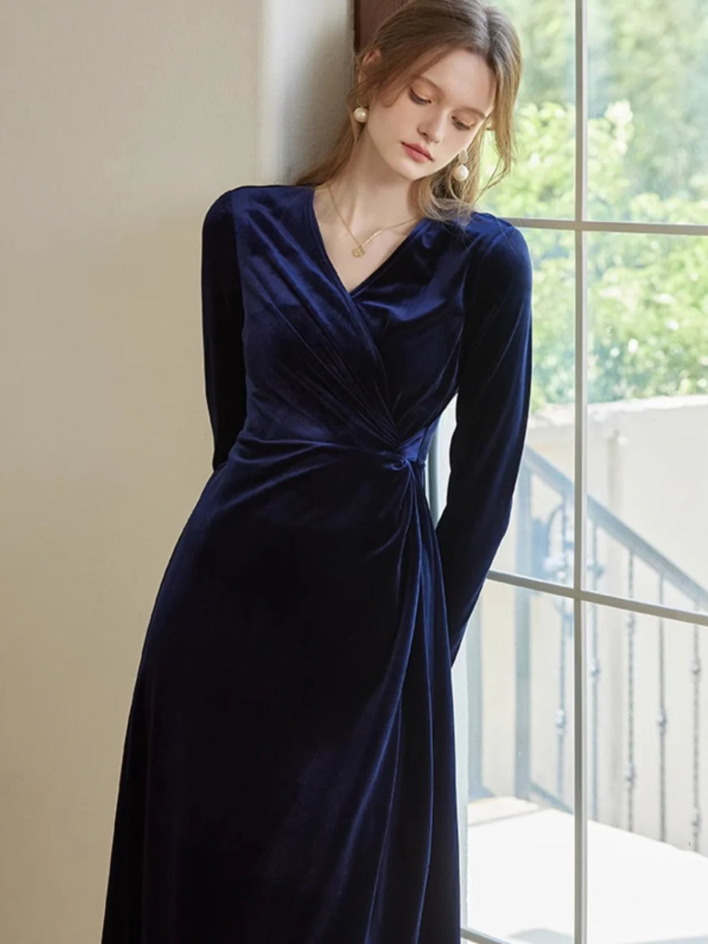 Midnight Elegance Velvet Wrap Dress