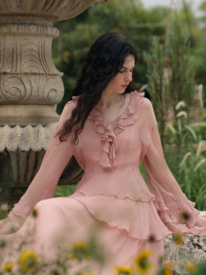 Whimsical Pink Ruffle Chiffon Blouse & Dress