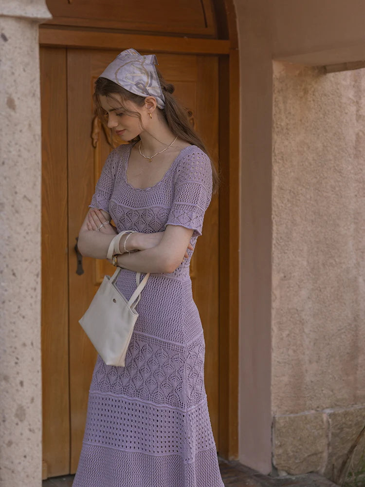 Serene Garden Crochet Lavender Dress