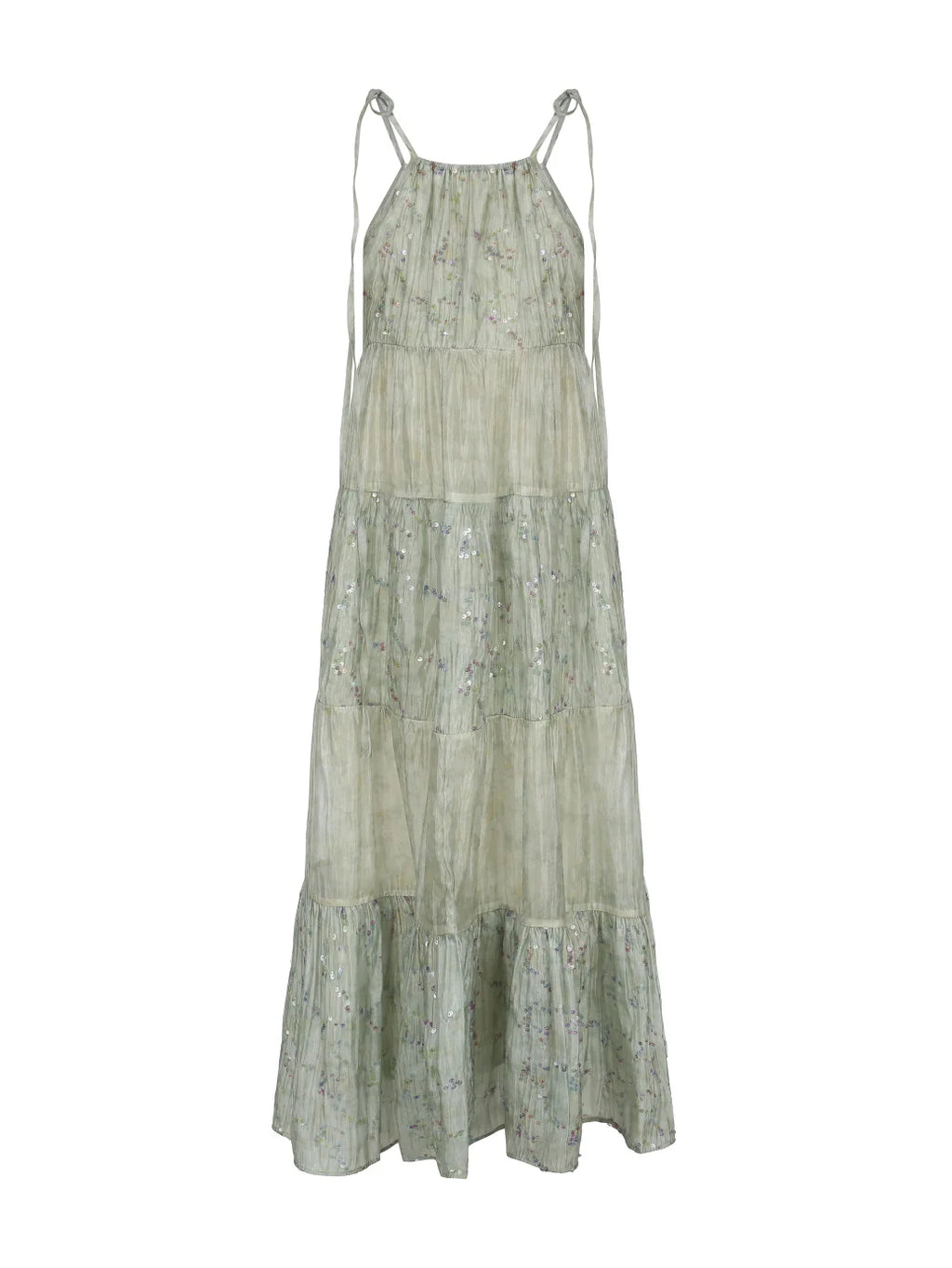 Pastel Green Floral Two-Piece Set – Sheer Cardigan & Tiered Dress