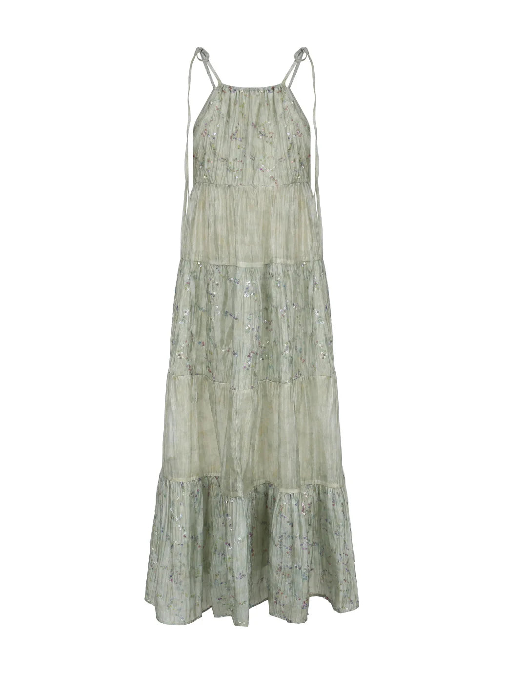 Pastel Green Floral Two-Piece Set – Sheer Cardigan & Tiered Dress