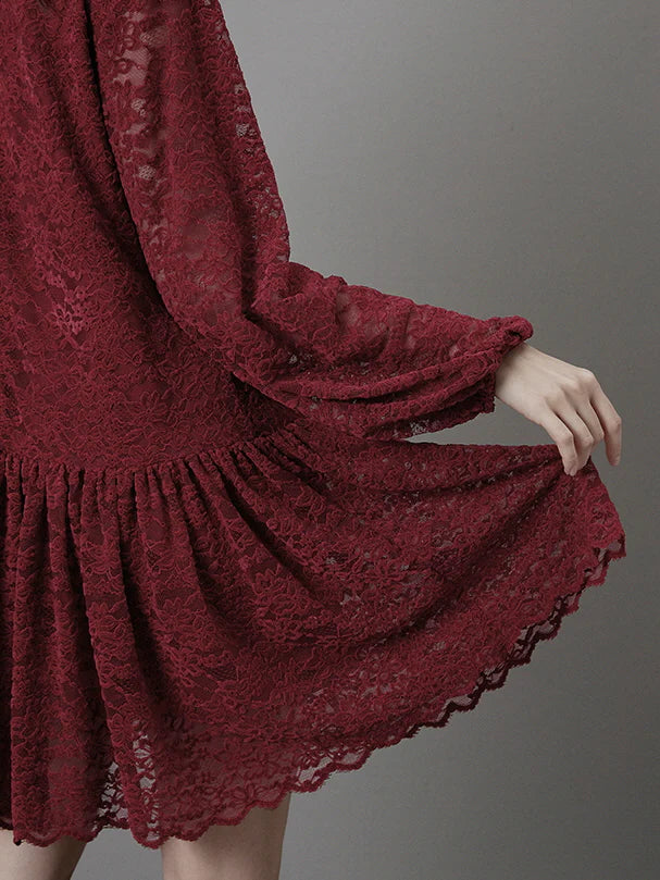 Elegant Red Lace A-Line Dress