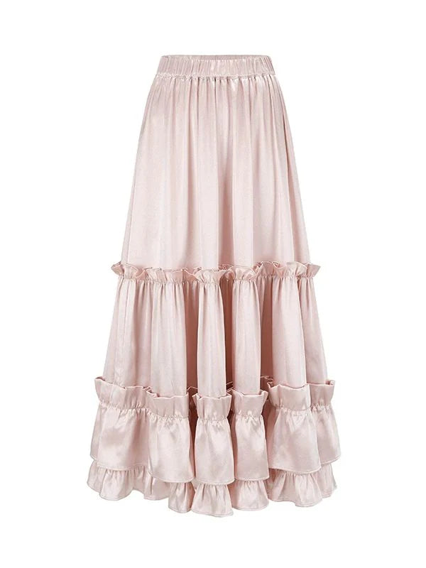Blush Satin Ruffle Skirt