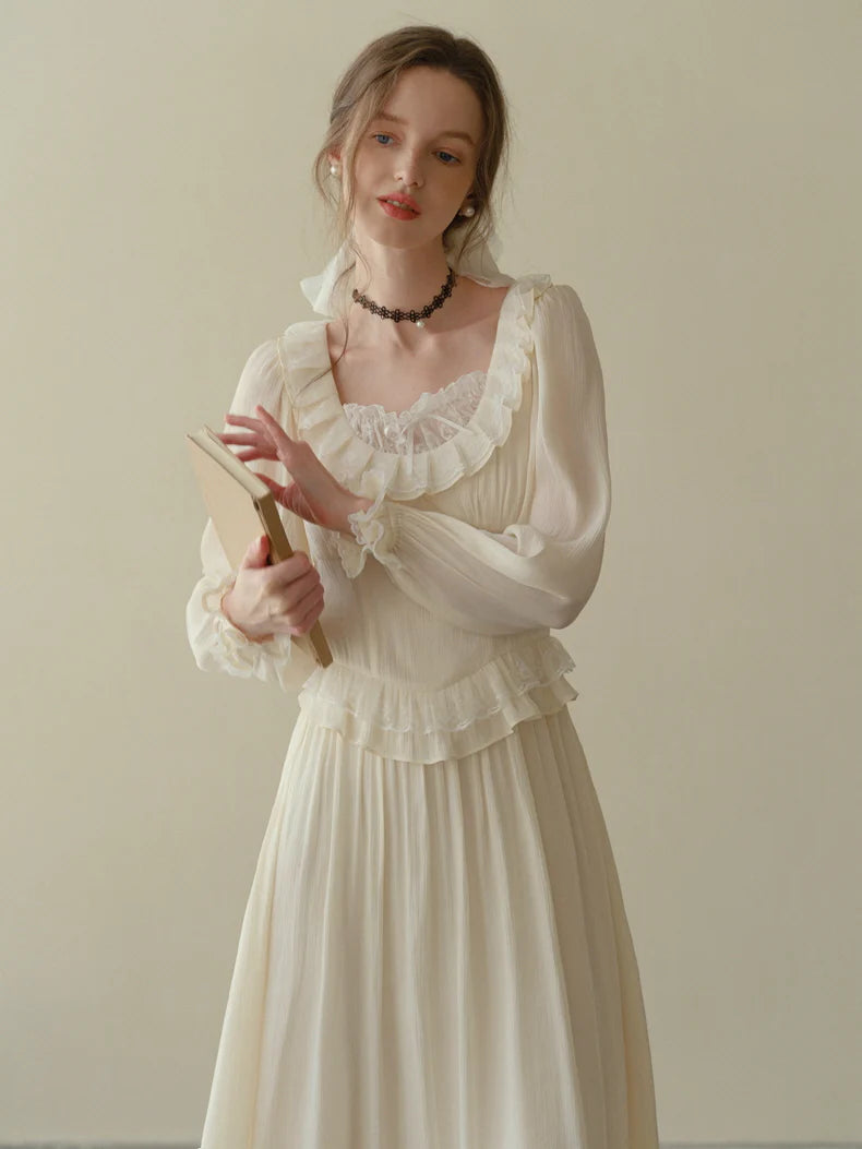 Poetic Cream Ruffle Lace Dress