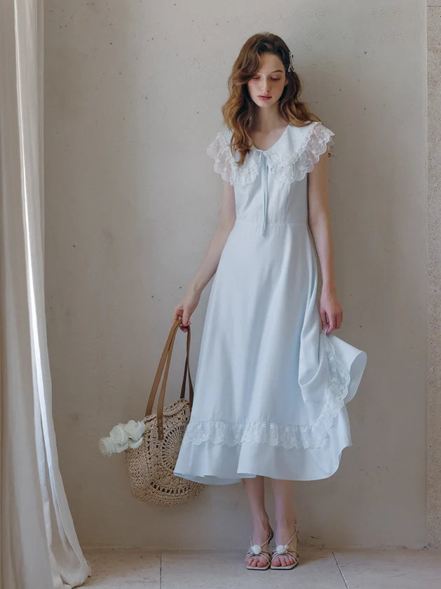 Sky Blue Lace Collar Dress