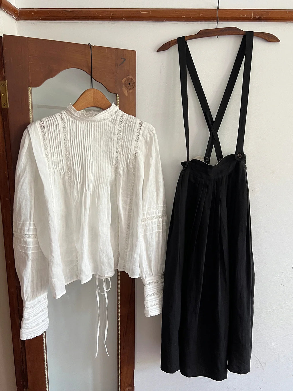 Vintage Linen Suspender Skirt