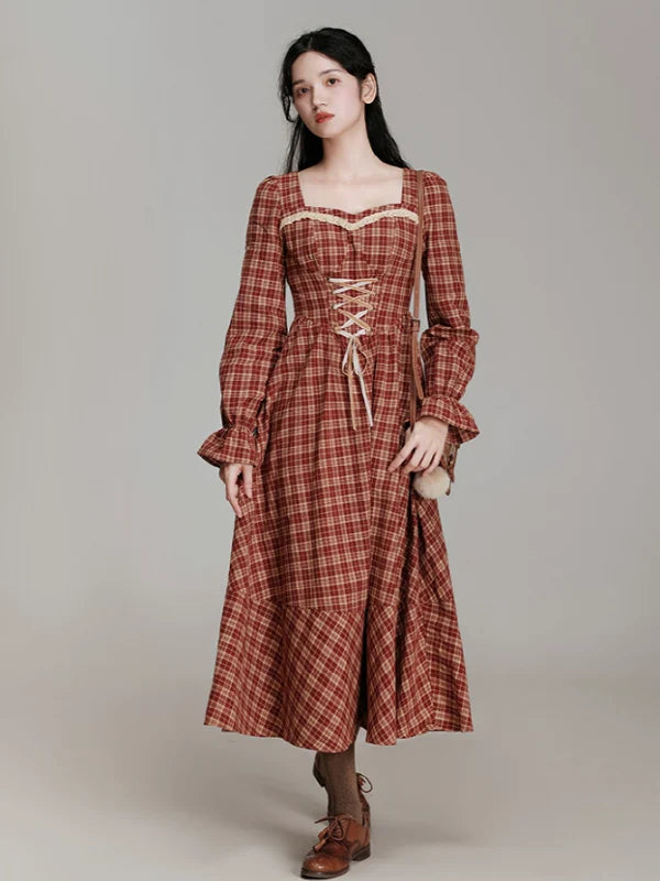 Vintage French Chic Checkered Dress