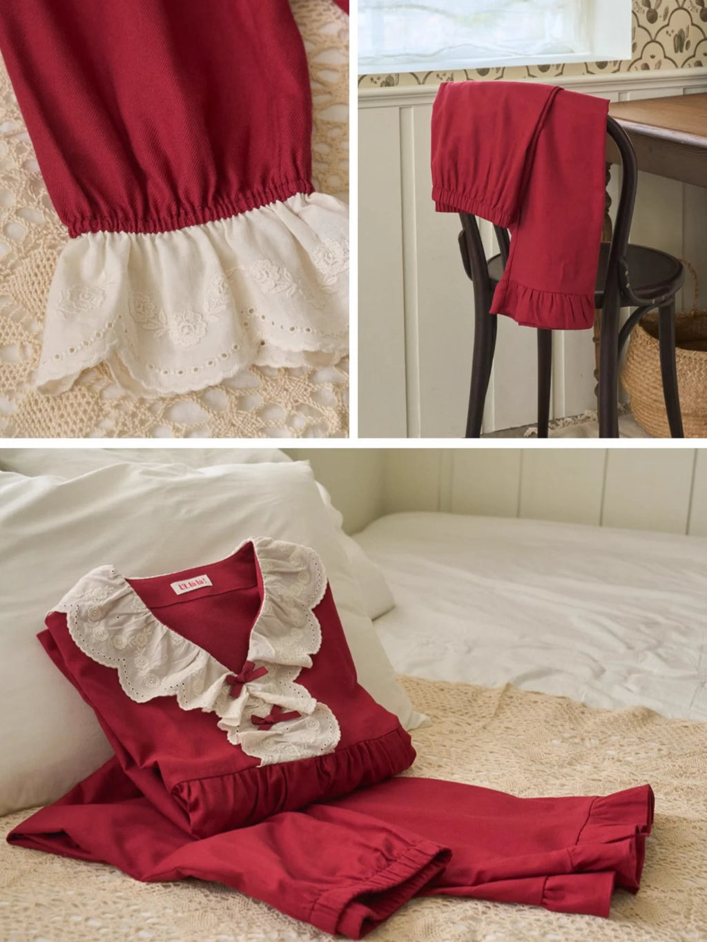 Vintage Rose Lace Pajama Set