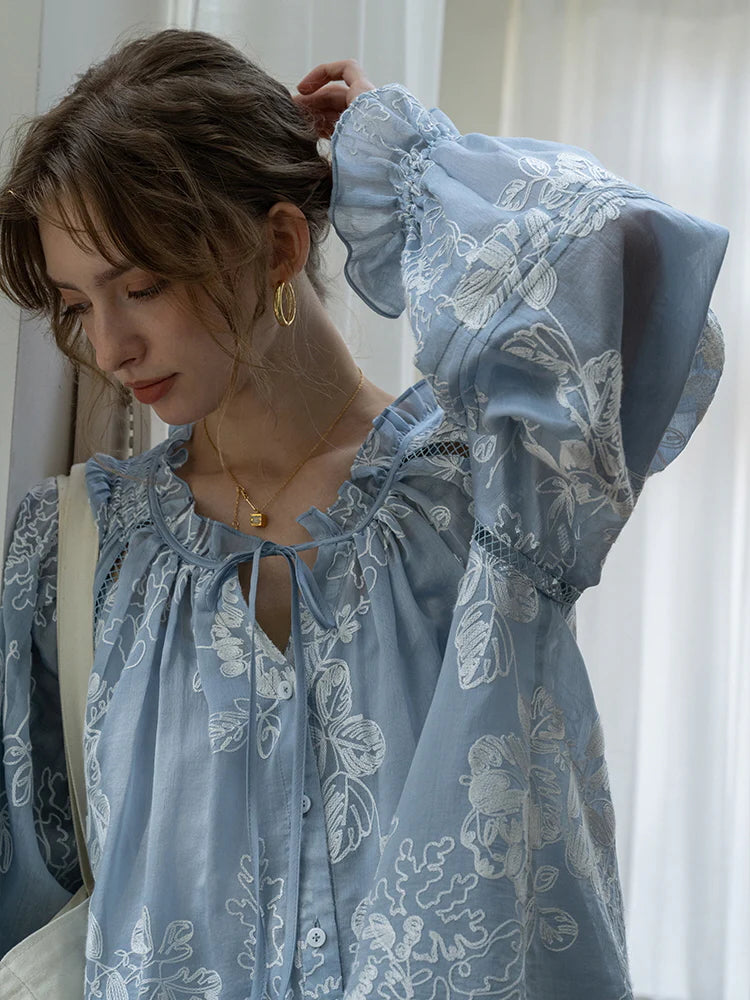 Vintage Embroidered Sheer Blouse