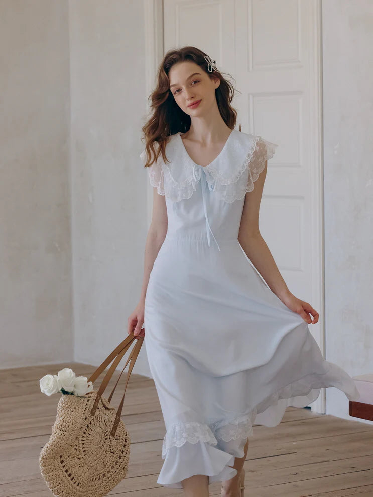 Sky Blue Lace Collar Dress