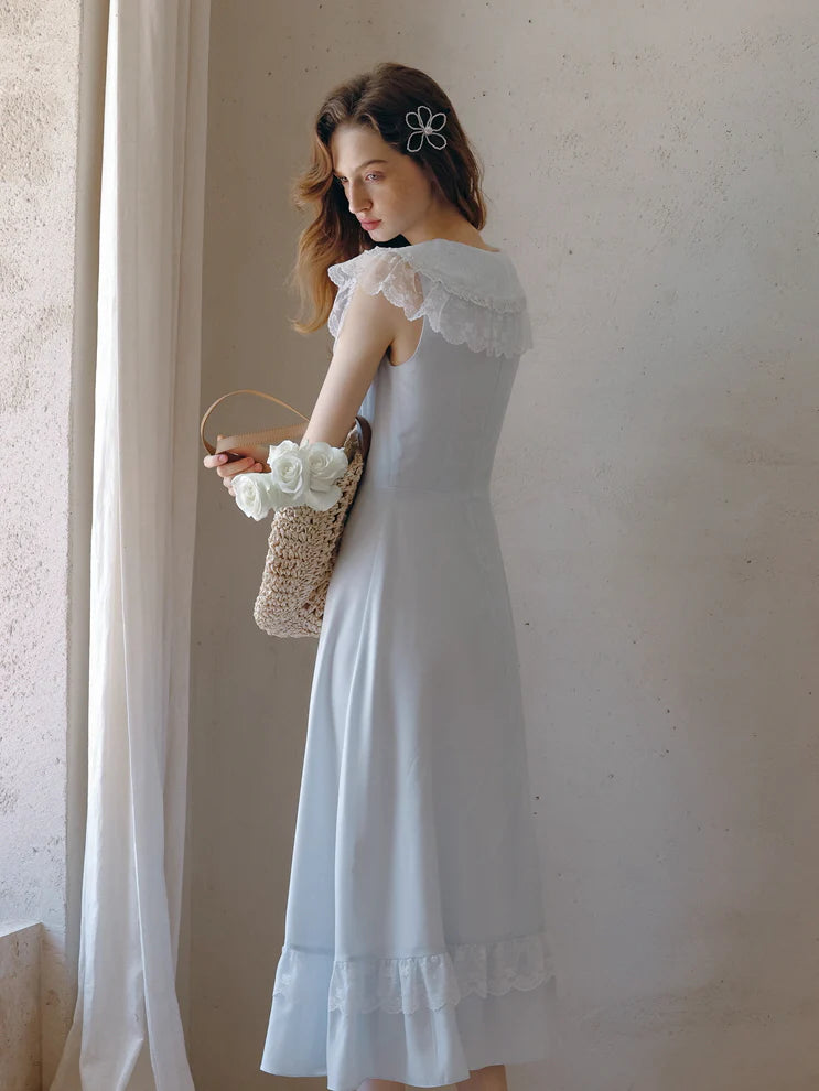 Sky Blue Lace Collar Dress