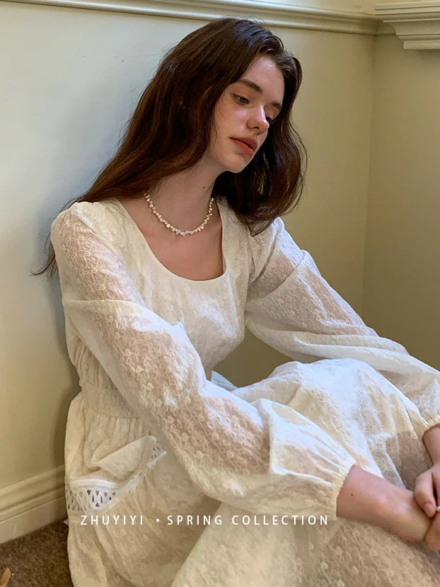 Ethereal White Lace Embroidered Dress