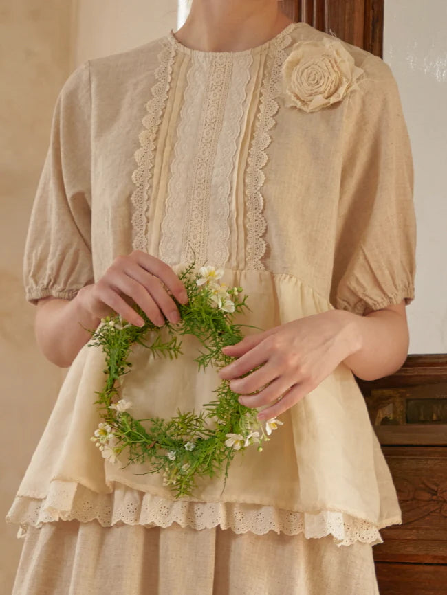 Linen Lace Garden Blouse and Skirt