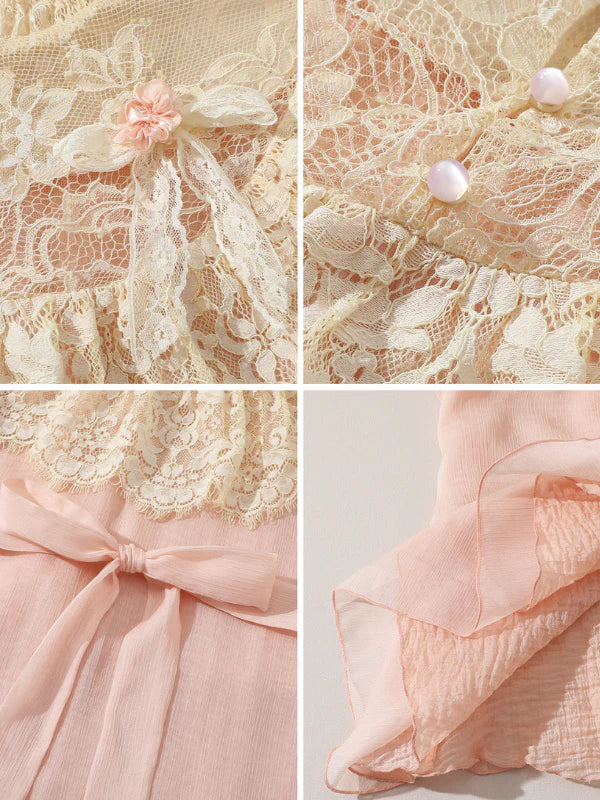 Vintage Lace Embellished Blush Pink Blouse